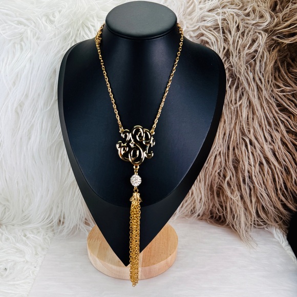 Vintage aged goldtone large fringe dangle pendant necklace - Picture 3 of 10